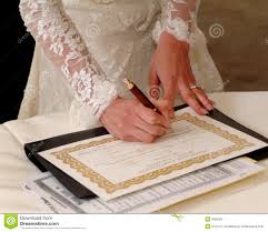 bride signs certificate