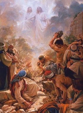 the stoning of Stephen in Jerusalem .. and a young man Saul of Tarsus held the cloaks of the men who stoned him