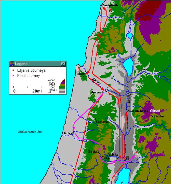 Elijah map of the Prophet's journeys