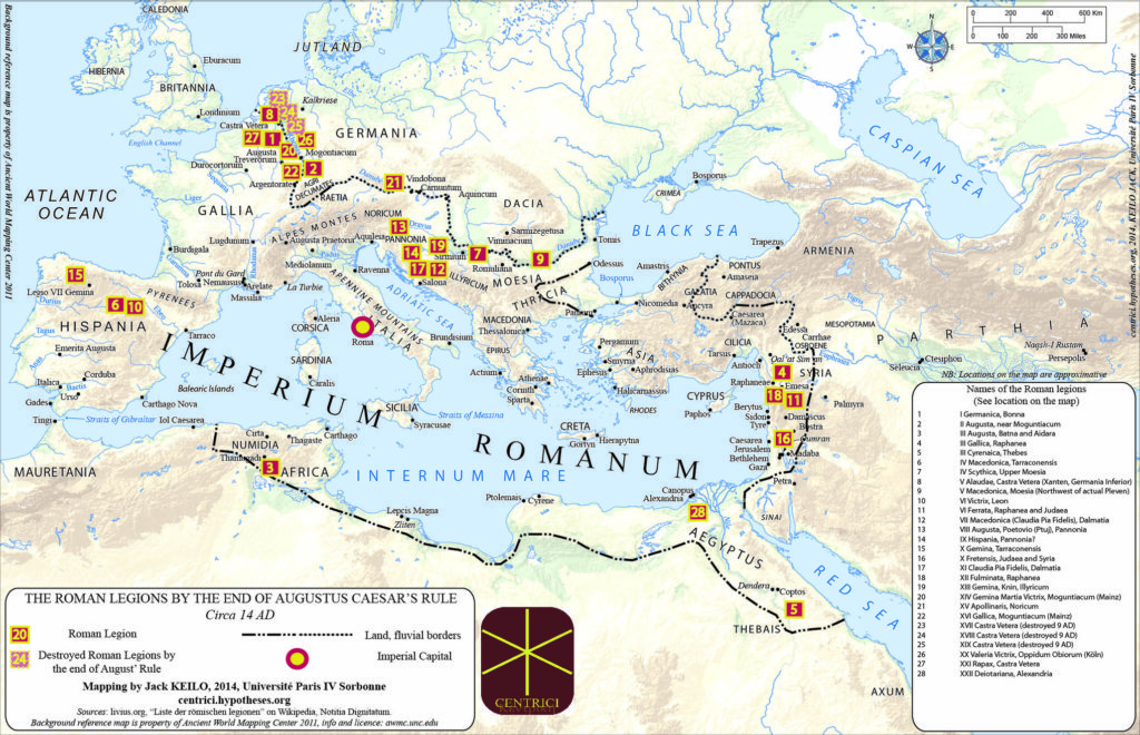 map of Roman Empire - Augustus organization of Legions
