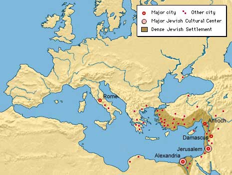 map major Jewish cities of Roman Empire - Rome Antioch Damascas Jerusalem Alexandria