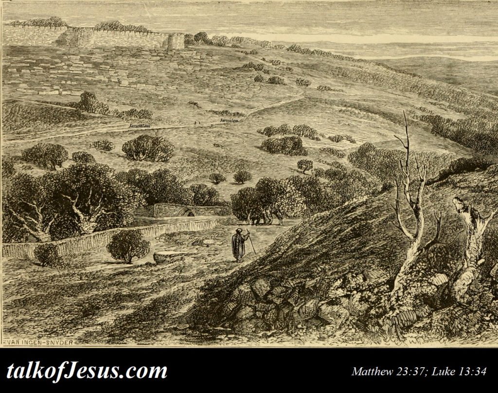 man walking along road toward wall of Jerusalem from painting 1866 'walks with Jesus