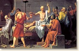 Scene of Socrates taking the cup of Hemlock after being sentenced to death by the court in Athens