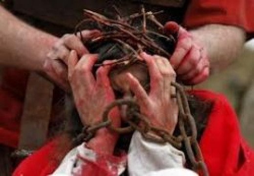 crown of thorns forced on Jesus' head
