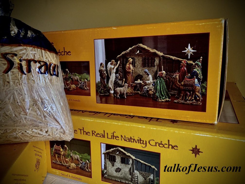 unpacked nativity set boxes