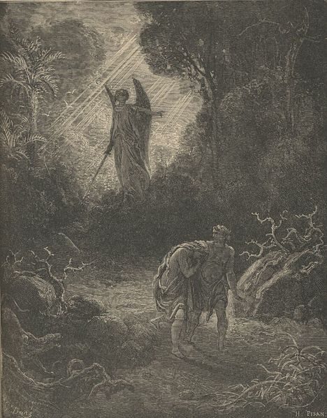 Adam and Eve forced to leave Eden by Angel with sword
