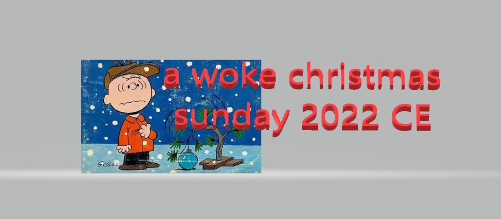 a woke christmas sunday 2022 CE with Charlie Brown and his broke tree