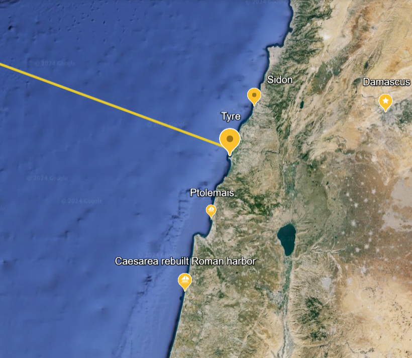 Google earth view of eastern Mediterranean ports near Tyre