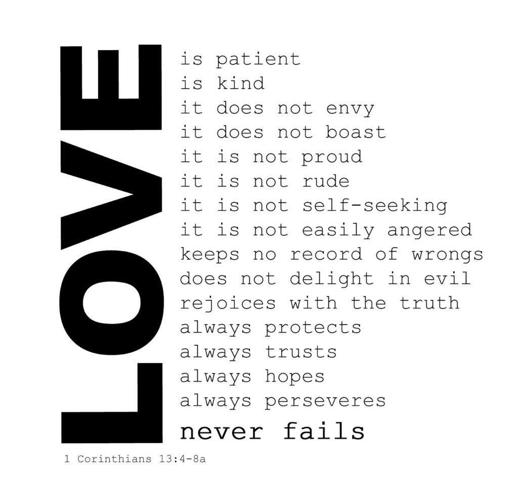 1 Corinthians 13:4-8a on LOVE of the Christian who follows Jesus Christ 