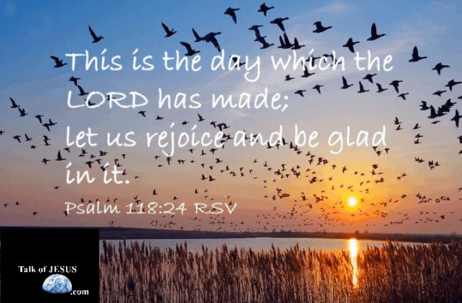 Day break scene flock of geese over lake by field of grain - Psalm 118:24 This is the day which the LORD has made; let us rejoice and be glad in it.