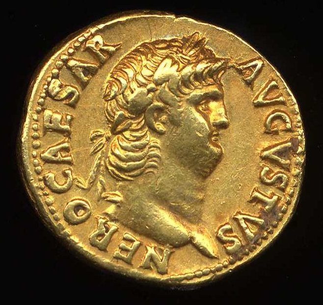 Roman Coin with profile of Nero Caesar Augustus 