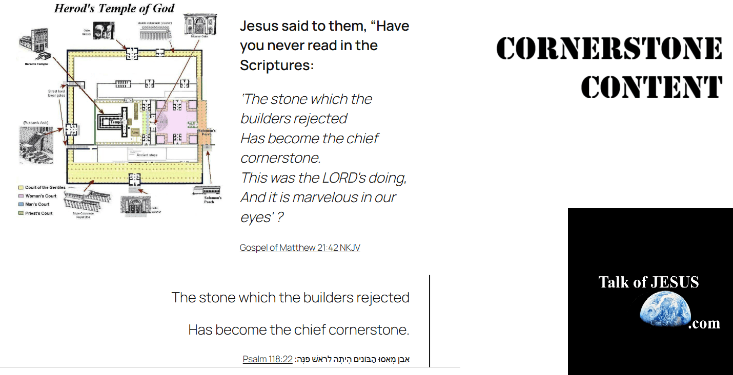 CORNERSTONE CONTENT - TalkofJesus.com LINKS to KEY posts between 2013 and 2025 CE