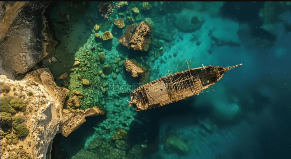 ship on the rocks like that in Acts 28 where Paul survives on Malta