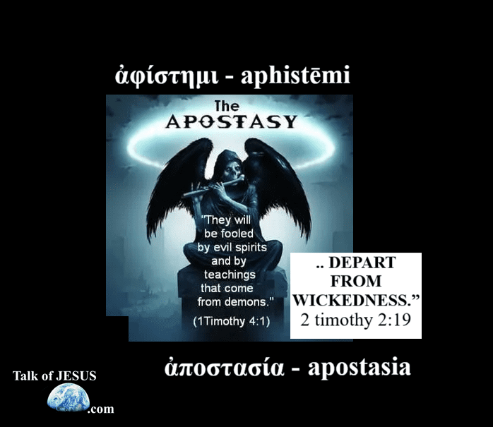 Apostasy - pictured evil spirit - 2 Timothy 2:19 depart from wickedness, 1 Timothy 4:1