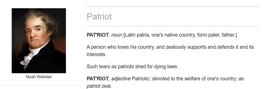 Patriot definition with picture of Noah Webster